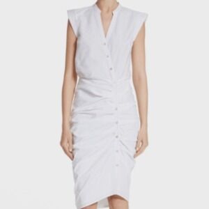 NWT Veronica Beard Ruched Shirt Dress White Stretch Cotton Chic Modern Size 0